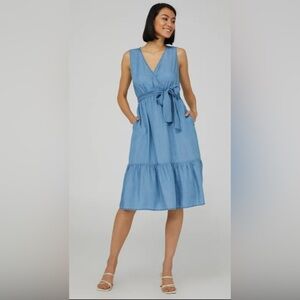 Suzy Shier Blue Sleeveless Dress small belted denim look